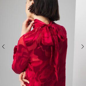nwt $130 SILK WHITE HOUSE BLACK MARKET rose burnout blouse